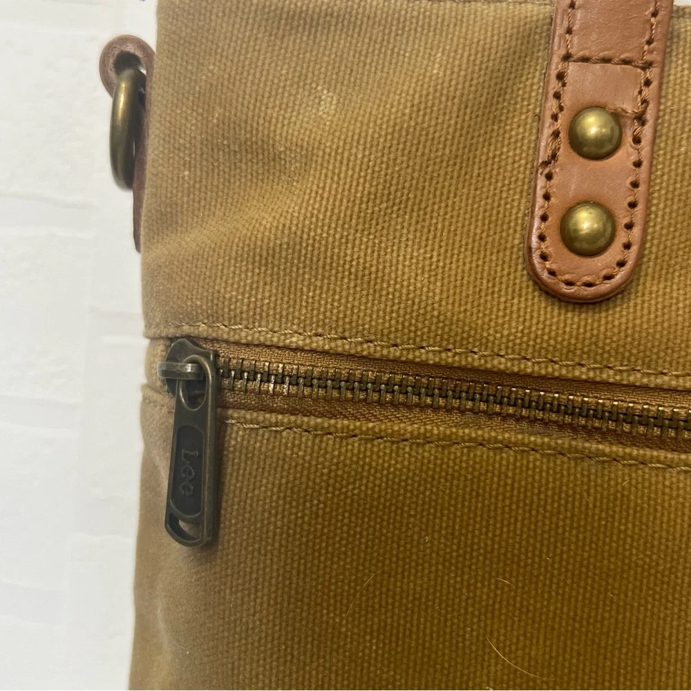 Lee Montana X Denim Waxed Canvas Tan Tote Bag Water Resistant Leather Trim
